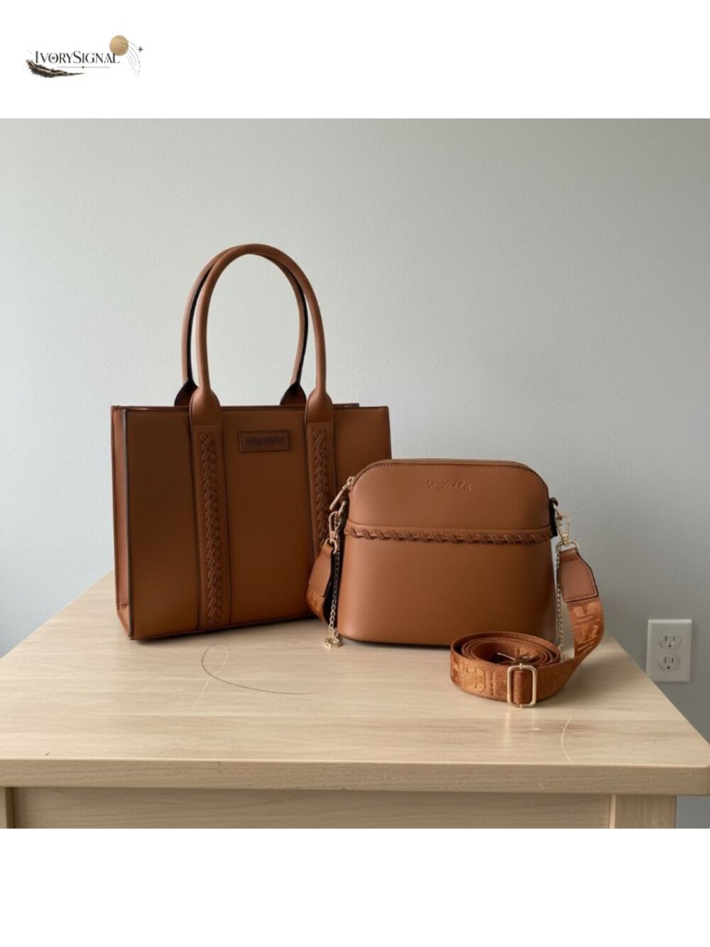 Faux Leather Woven Tote Crossbody Bag and Wallet 3 Piece Set